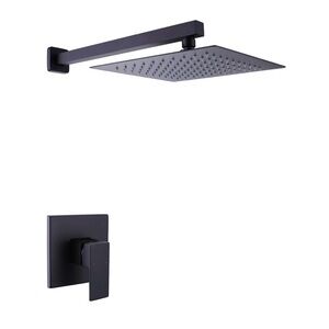 Sleek Black Square Shower Head and Handle Set 075